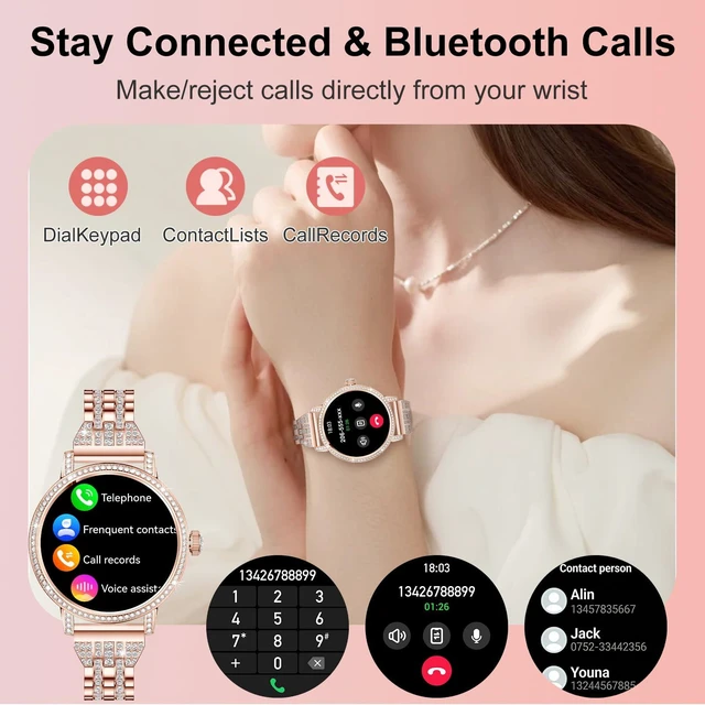 Alt view image 4 of 7 - Smart Watches for Women:1.27" HD Smart Watch Bluetooth Calls,3 Bands,BP/Sleep/Steps,120+ Sports Fitness Tracker Android&iOS (Rose Gold)