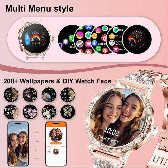 Alt view image 6 of 7 - Smart Watches for Women:1.27" HD Smart Watch Bluetooth Calls,3 Bands,BP/Sleep/Steps,120+ Sports Fitness Tracker Android&iOS (Rose Gold)