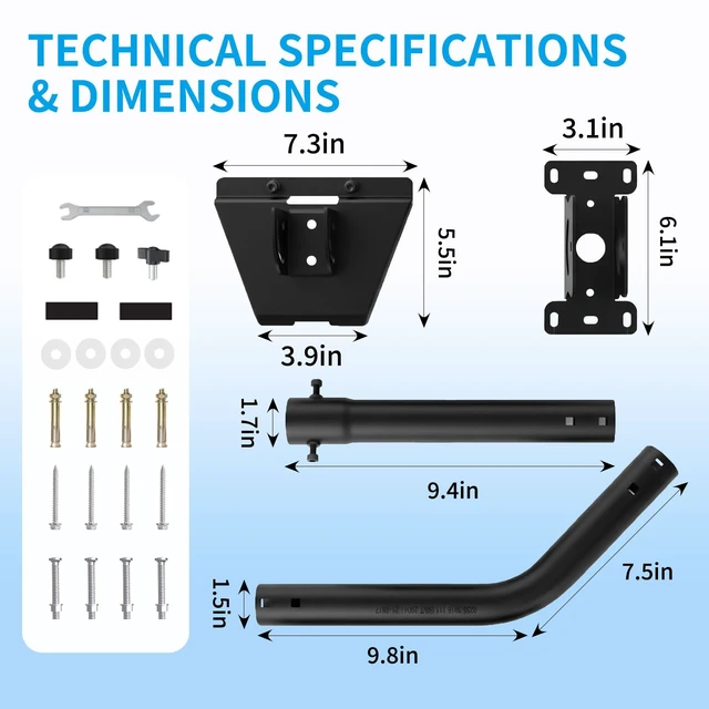 Alt view image 2 of 6 - Standard 4/4x/Gen 3 Wall & Roof Mount for Starlink, Adjustable Metal Bracket with Pipe Adapter Kit for V3 Dish, Weatherproof Heavy Duty