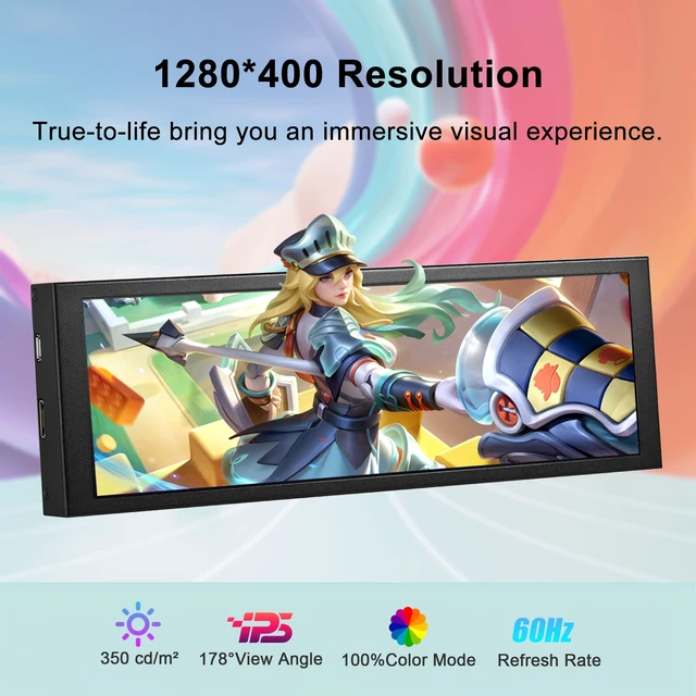 Alt view image 2 of 7 - 7.84 Inch Mini Monitor - FHD IPS 1280x400 LCD Display with Casing for macOS Window Speed Temperature Aida64 CPU GPU Monitoring Secondary Screen