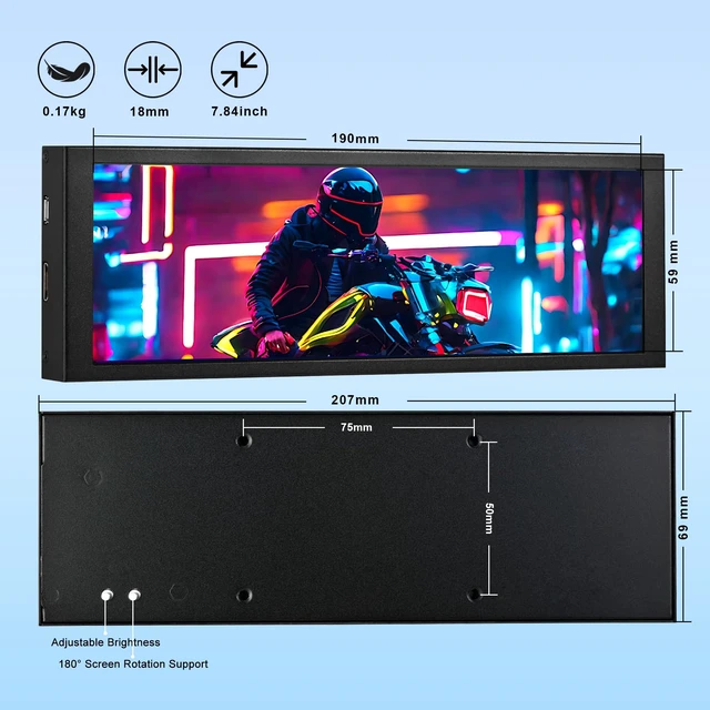 Alt view image 7 of 7 - 7.84 Inch Mini Monitor - FHD IPS 1280x400 LCD Display with Casing for macOS Window Speed Temperature Aida64 CPU GPU Monitoring Secondary Screen