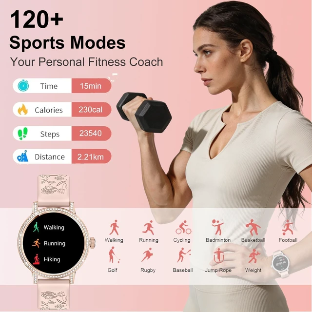 Alt view image 7 of 7 - Smart Watches for Women:1.27" HD Smart Watch Bluetooth Calls,3 Bands,BP/Sleep/Steps,120+ Sports Fitness Tracker Android&iOS (Rose Gold)
