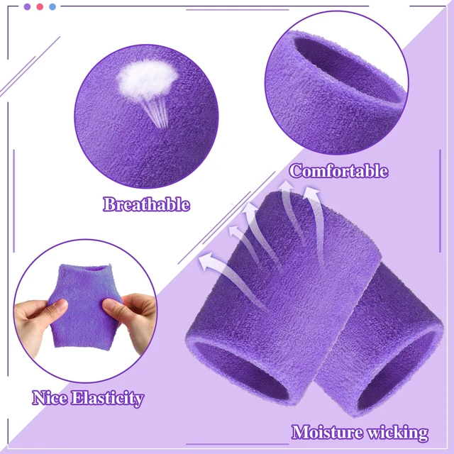 Alt view image 4 of 6 - 4 Inch Wrist Sweat Bands for Men Women Absorbent Tennis Soccer Wristbands Cotton Terry Cloth Sports Wrist Sweatbands for Tennis Basketball Football Running Gym