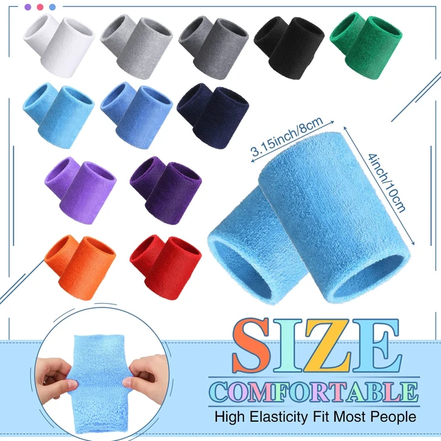 Alt view image 2 of 6 - 4 Inch Wrist Sweat Bands for Men Women Absorbent Tennis Soccer Wristbands Cotton Terry Cloth Sports Wrist Sweatbands for Tennis Basketball Football Running Gym