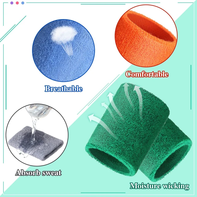 Alt view image 3 of 6 - 4 Inch Wrist Sweat Bands for Men Women Absorbent Tennis Soccer Wristbands Cotton Terry Cloth Sports Wrist Sweatbands for Tennis Basketball Football Running Gym