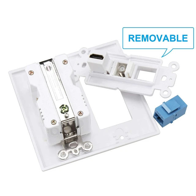 Alt view image 3 of 5 - Hdmi USB Outlet Charger Wall Plate,2 Power Outlet 15A with Dual 2.1A USB Charger Port, 1 HDMI HDTV + 1 CAT6 RJ45 Ethernet + Coaxial Cable TV F Type Keystone Face Plate White (Pack of 2)