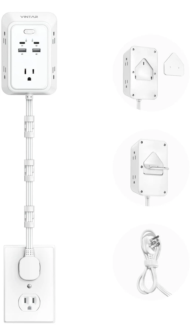 Main image of Electrical Outlet Extender, 36in Short Power Strip with 2 USB C 9 in 1 with 5 AC 4 USB, 1800J Surge Protector, Access Hard-to-Reach Outlets, Flat Plug for Behind Couche, Nightstand, Desk