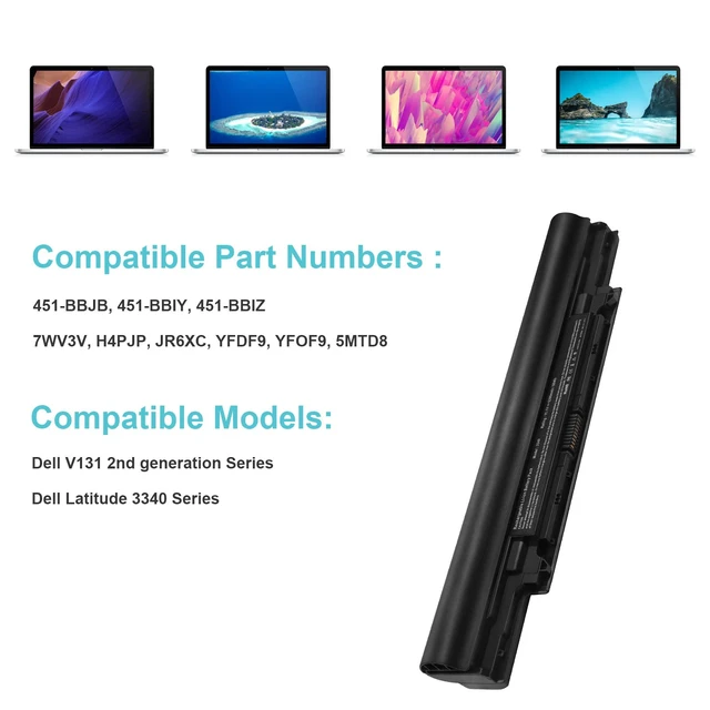 Alt view image 3 of 7 - 3340 Battery for Dell Latitude 3340 Battery, Dell V131 2nd Generation, Fits 451-BBJB, 451-BBIY, 451-BBIZ 7WV3V, H4PJP, JR6XC, YFDF9, YFOF9, 5MTD8