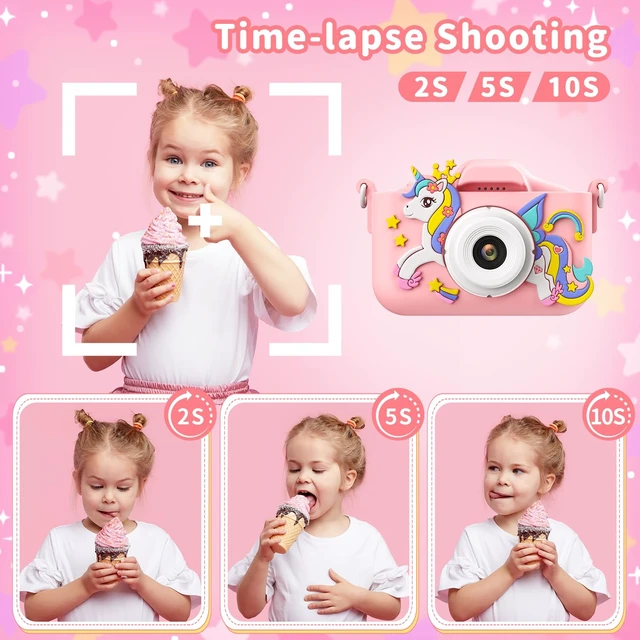 Alt view image 6 of 7 - Pink Unicorn Kids Selfie Camera with 2 Inch Screen/32GB Card Digital camera for boys/girls 3-12, selfie toy with filters/8X zoom/puzzle games/MP3/video recording, birthday gift for kids