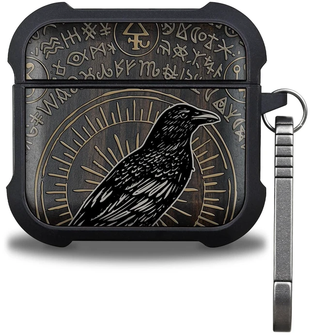 Main image of Black Solid Wood for AirPods 5 Case/AirPods 4 Case, Raven of Prophecy AirPods 4th / 5th Generation Case with Quick Released Keychain, Soft Shockproof TPU Cover, Art Painting Hand-Drawn Style