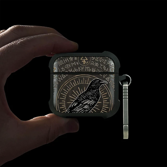 Alt view image 2 of 7 - Black Solid Wood for AirPods 5 Case/AirPods 4 Case, Raven of Prophecy AirPods 4th / 5th Generation Case with Quick Released Keychain, Soft Shockproof TPU Cover, Art Painting Hand-Drawn Style