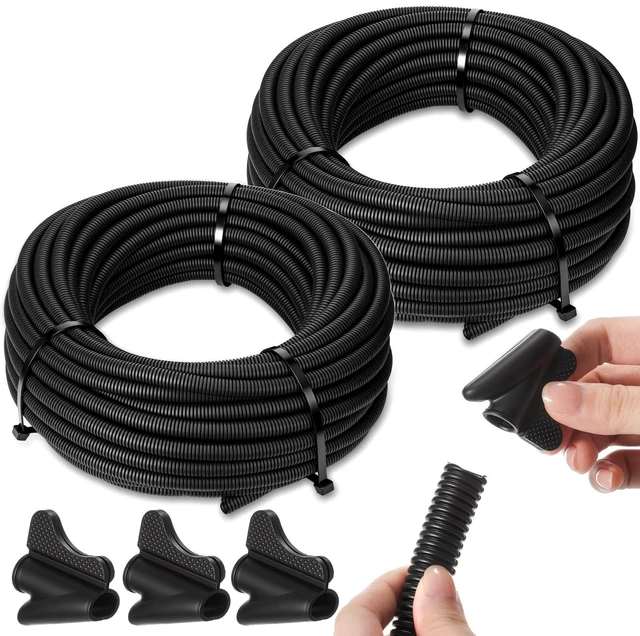 Main image of 1" x 60ft Split Wire Loom Tubing with Installation Tool Wire Loom Assortment Split Cable Sleeves Bulk Flexible Electrical Conduit Protective Kit Home Wiring Cable Organization