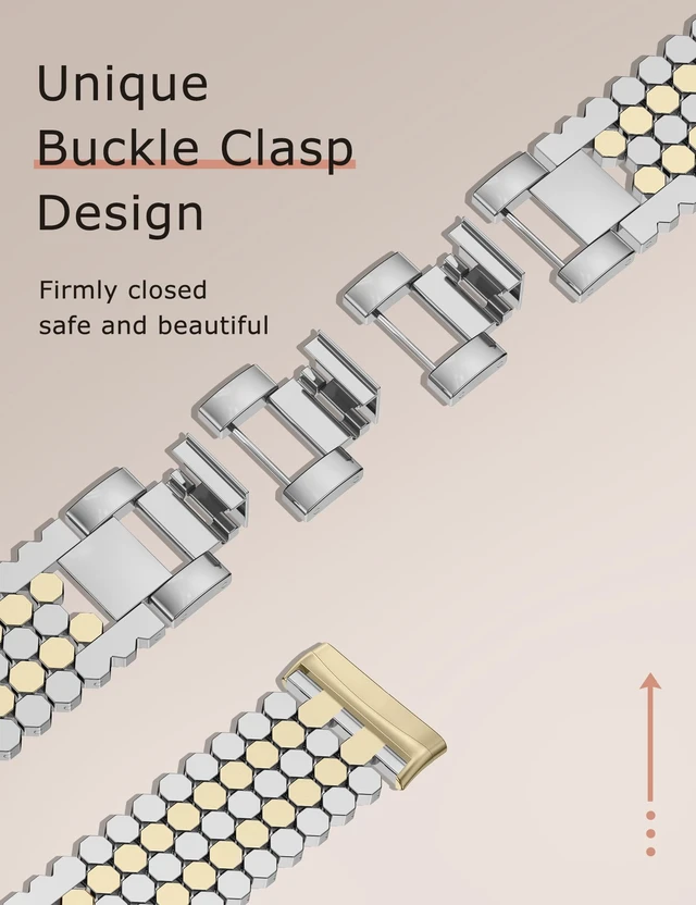 Alt view image 3 of 6 - Metal Bands Compatible with Fitbit Sense 2/Versa 4/Versa 3/Sense Bands Women, Dressy Stainless Steel Chain Honeycomb Designer Luxury Chic Link Bracelet Wristband Replacement Strap for Versa 4