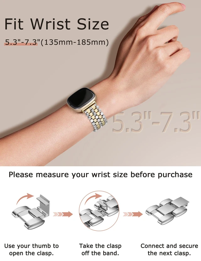 Alt view image 2 of 6 - Metal Bands Compatible with Fitbit Sense 2/Versa 4/Versa 3/Sense Bands Women, Dressy Stainless Steel Chain Honeycomb Designer Luxury Chic Link Bracelet Wristband Replacement Strap for Versa 4