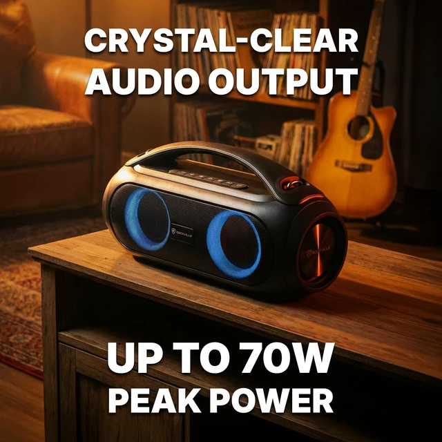 Alt view image 2 of 7 - GO Party MAX BASS Large Portable LED Bluetooth Speaker, TWS, IPX5 20-Hour Rechargeable Battery, Wireless Link, 70W Peak / 35W RMS, Bass Boost, USB Playback, Aux Input, 50ft Range