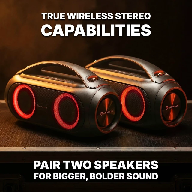Alt view image 5 of 7 - GO Party MAX BASS Large Portable LED Bluetooth Speaker, TWS, IPX5 20-Hour Rechargeable Battery, Wireless Link, 70W Peak / 35W RMS, Bass Boost, USB Playback, Aux Input, 50ft Range