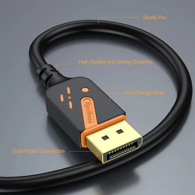 Alt view image 7 of 7 - DisplayPort 1.2 Cable, 6FT, 10-Pack, 4K@60Hz, 2K@165Hz Gold-plated connectors deliver reliable 4K performance. Supports 3D and HDR. Great for gaming, PC, TV, and monitors