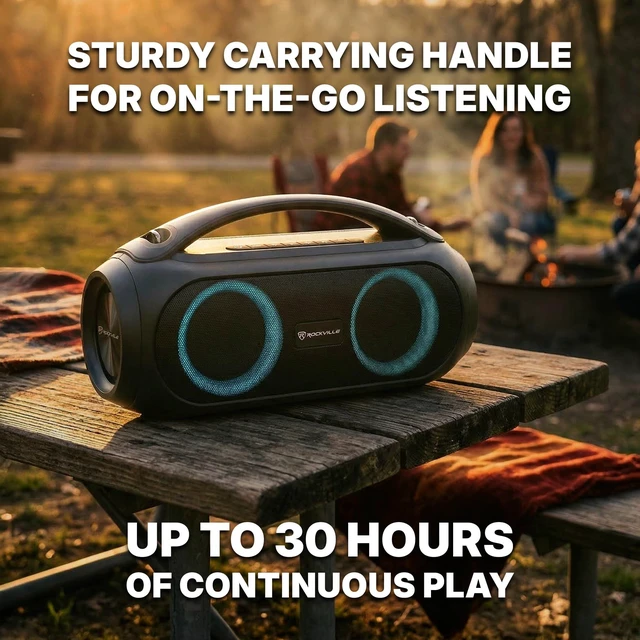 Alt view image 6 of 7 - GO Party MAX BASS Large Portable LED Bluetooth Speaker, TWS, IPX5 20-Hour Rechargeable Battery, Wireless Link, 70W Peak / 35W RMS, Bass Boost, USB Playback, Aux Input, 50ft Range