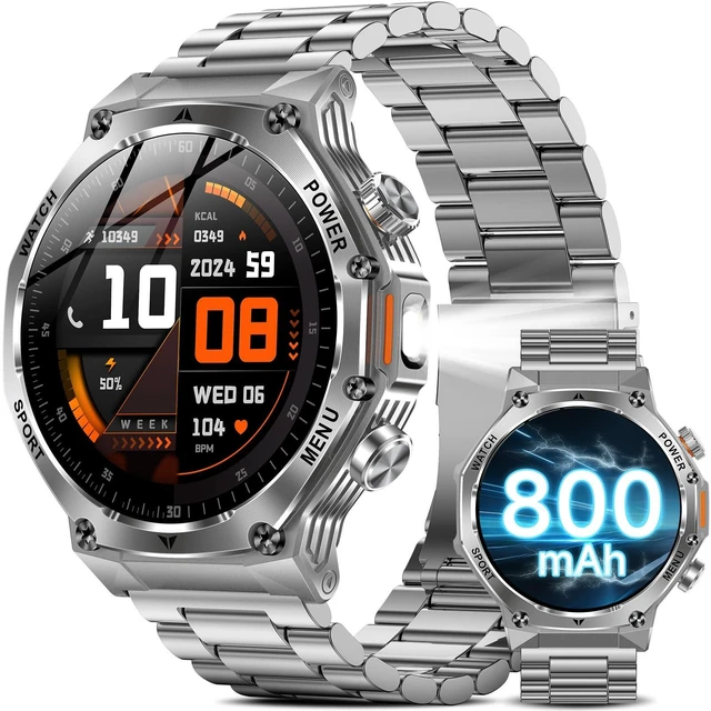 Main image of 1.75" HD Screen Military Watches for Men with Bluetooth Call/Answer Military Watch with Flashlight, 800mAh Battery, SpO2 Heart Rate Sleep Monitoring IP68 Waterproof Smartwatches for Android iOS