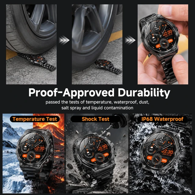 Alt view image 3 of 7 - 1.75" HD Screen Military Watches for Men with Bluetooth Call/Answer Military Watch with Flashlight, 800mAh Battery, SpO2 Heart Rate Sleep Monitoring IP68 Waterproof Smartwatches for Android iOS