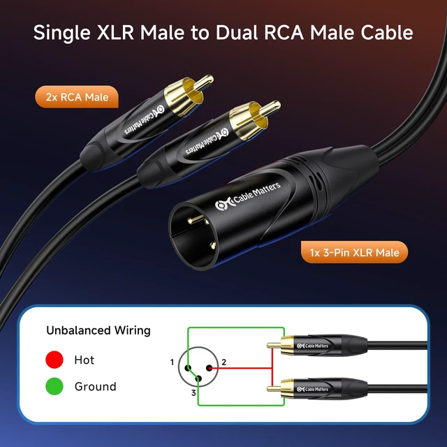 Alt view image 2 of 6 - Dual RCA to XLR Stereo Audio Splitter, 6ft XLR Male to 2x RCA Male Splitter, XLR to Dual RCA Splitter, Black