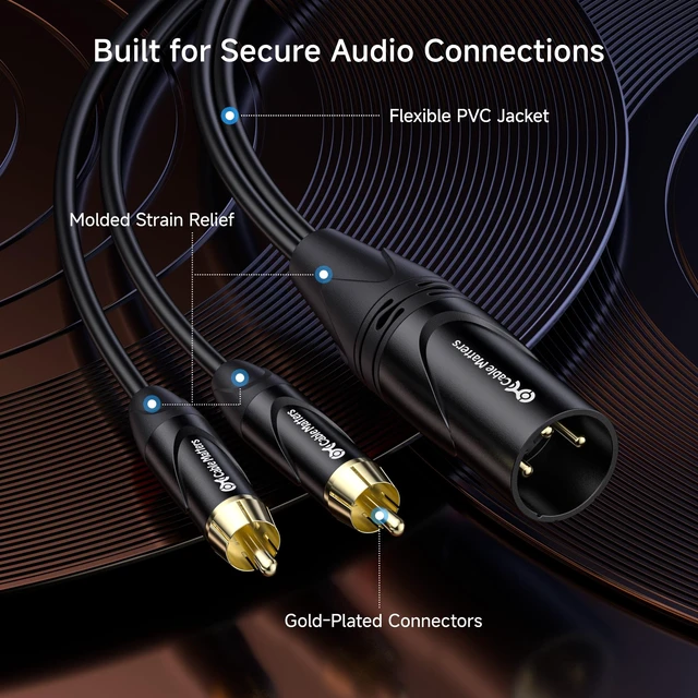 Alt view image 5 of 6 - Dual RCA to XLR Stereo Audio Splitter, 6ft XLR Male to 2x RCA Male Splitter, XLR to Dual RCA Splitter, Black