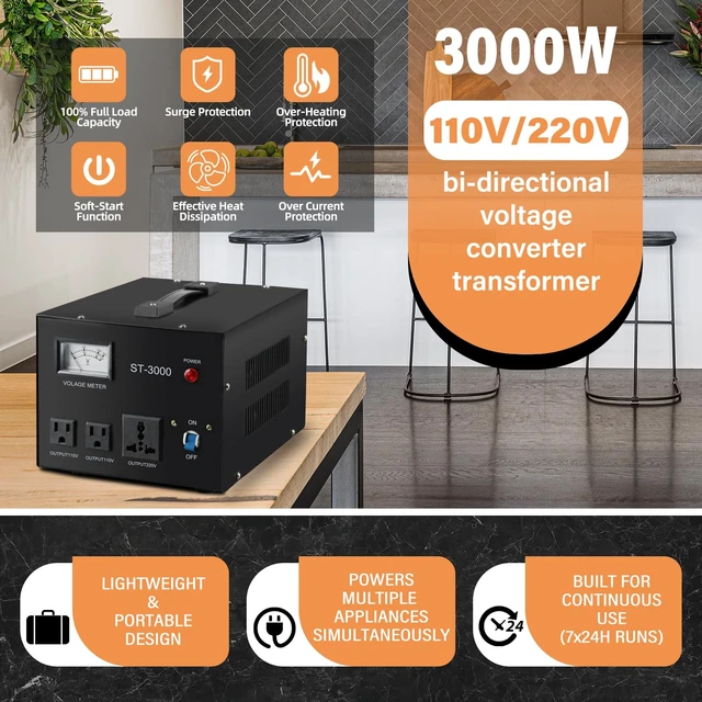 Alt view image 4 of 7 - ST-3000 Voltage Transformer Converter Regulator with Voltage Meter - Step Up/Down - 110V/220V - Circuit Breaker Protection