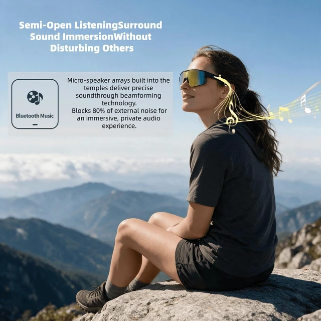 Alt view image 4 of 7 - AI Smart Glasses, Polarized Bluetooth Sunglasses, Safety Glasses with Built-in Mic & HD Open Ear Speakers,Wireless Sport Glasses Indoo Outdoor UV Protection