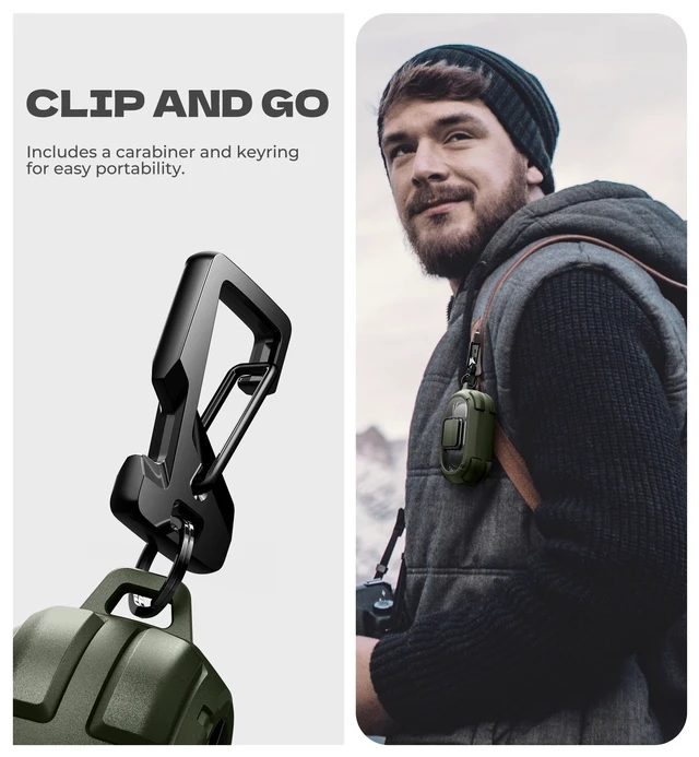 Alt view image 5 of 7 - for Beats Solo Buds Case with Drop-Proof Lock, Shockproof Rugged Bumper Cases Protective Cover with Carabiner & Keyring & Cleaner Kit for Beats Solo Buds 2024 Green