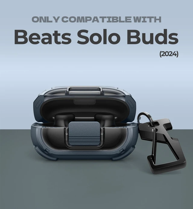 Alt view image 2 of 7 - for Beats Solo Buds Case with Drop-Proof Lock, Shockproof Rugged Bumper Cases Protective Cover with Carabiner & Keyring & Cleaner Kit for Beats Solo Buds 2024 Blue