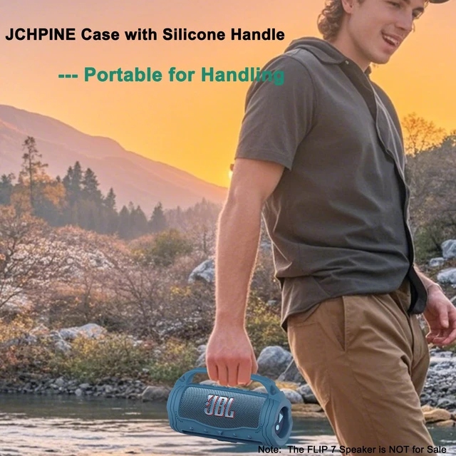 Alt view image 4 of 7 - Silicone Cover and Carrying Case for JBL Flip 7 Portable Speaker Accessories for JBL Flip 7 Silicone Case with Handle and Shoulder Strap, Protective Cases for Flip 7 Speaker (Blue)
