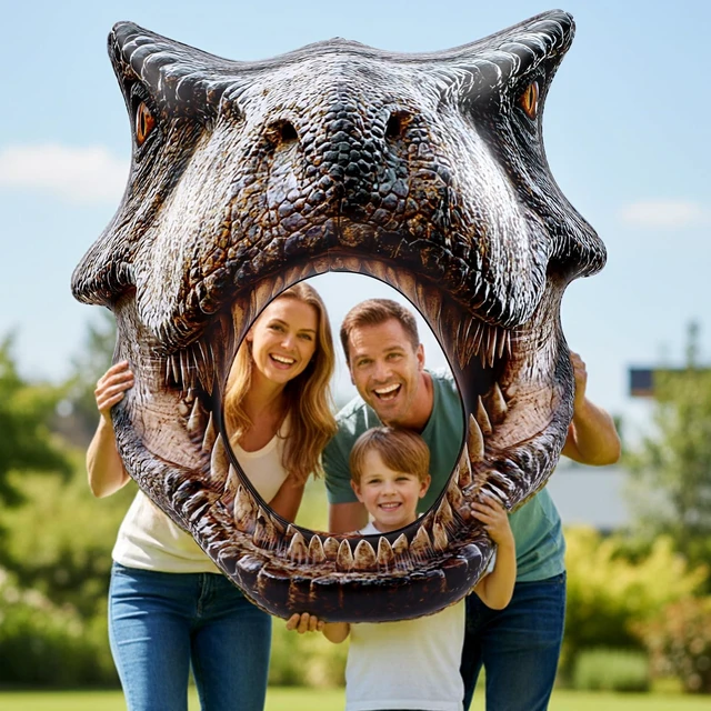Main image of 59" Dino Themed Photo Backdrop Dinosaur Head Photos Frame Inflatable Balloon Decorations, Hanging Dinosaur Photo Booth Props for Dino Party Decorations, Jungle Safari, Birthday Party