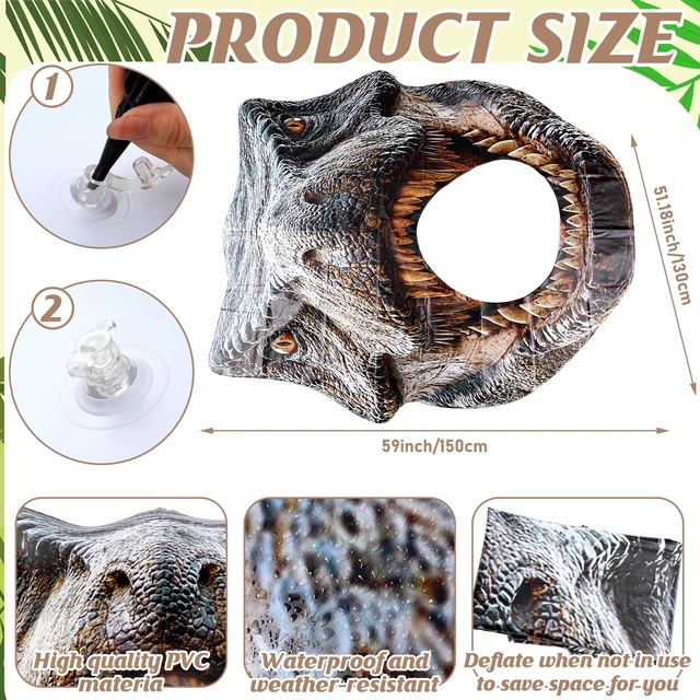 Alt view image 2 of 7 - 59" Dino Themed Photo Backdrop Dinosaur Head Photos Frame Inflatable Balloon Decorations, Hanging Dinosaur Photo Booth Props for Dino Party Decorations, Jungle Safari, Birthday Party