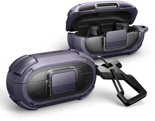 Main image of for Beats Solo Buds Case with Drop-Proof Lock, Shockproof Rugged Bumper Cases Protective Cover with Carabiner & Keyring & Cleaner Kit for Beats Solo Buds 2024 Purple