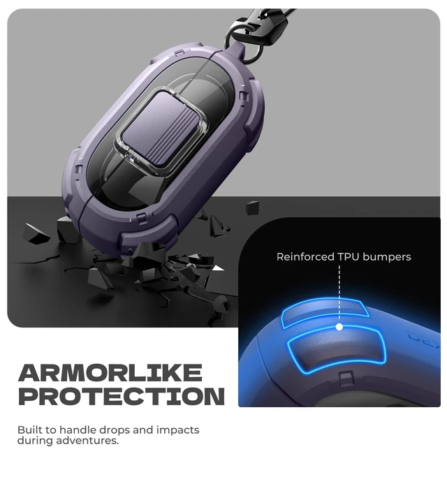 Alt view image 4 of 7 - for Beats Solo Buds Case with Drop-Proof Lock, Shockproof Rugged Bumper Cases Protective Cover with Carabiner & Keyring & Cleaner Kit for Beats Solo Buds 2024 Purple