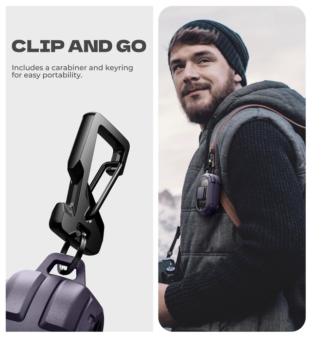 Alt view image 5 of 7 - for Beats Solo Buds Case with Drop-Proof Lock, Shockproof Rugged Bumper Cases Protective Cover with Carabiner & Keyring & Cleaner Kit for Beats Solo Buds 2024 Purple