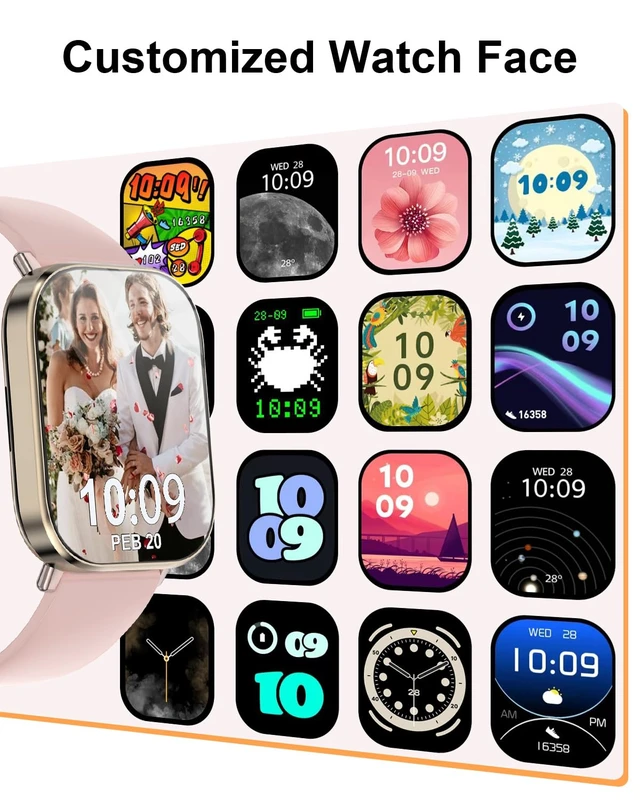 Alt view image 3 of 7 - Smart Watch, 2.01 HD Smart Watches for Women, Fitness Tracker Watch with Blood Pressure/Heart Rate/Sleep Monitor, Bluetooth 5.2 Smartwatch for Android/iOS Phones, IP67 Waterproof Sport Watch (Pink)