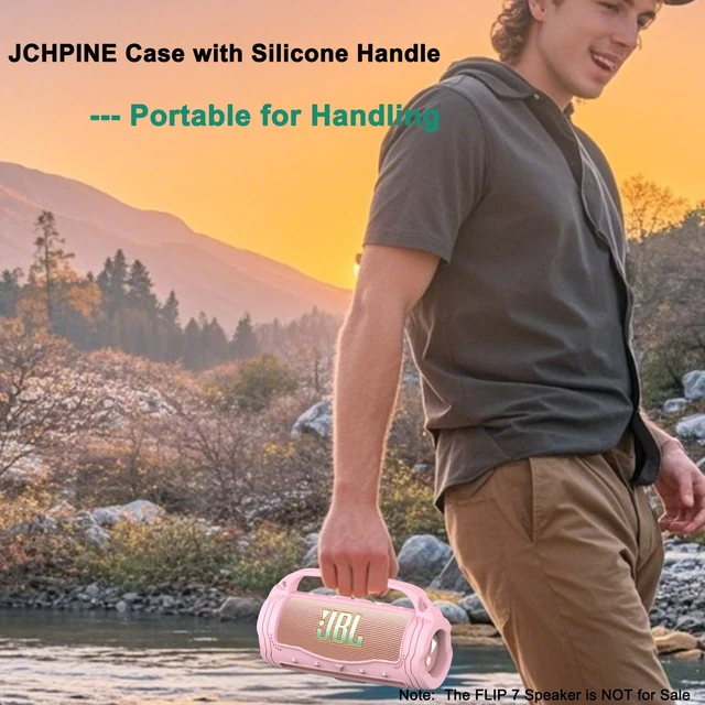 Alt view image 4 of 7 - Silicone Cover and Carrying Case for JBL Flip 7 Portable Speaker Accessories for JBL Flip 7 Silicone Case with Handle and Shoulder Strap, Protective Cases for Flip 7 Speaker (Pink)
