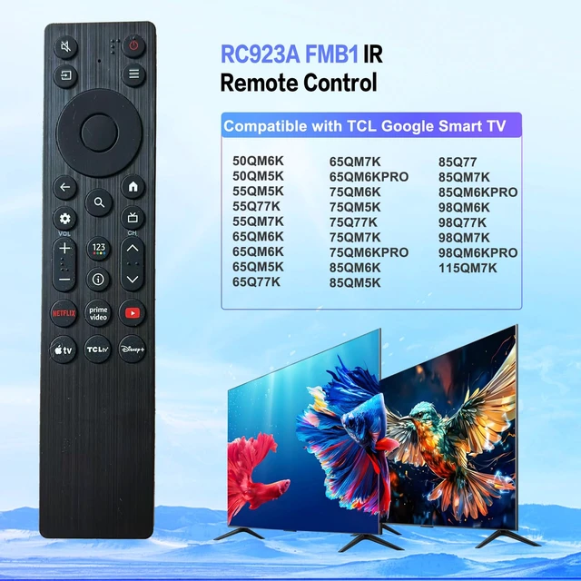 Alt view image 2 of 6 - RC923A FMB1 Remote Control Replacement Compatible for TCL Smart TV QLED QLED Mini Google TV's, Series Q77K QM6KQM5K (Not Voice,Not Setup) (Black)