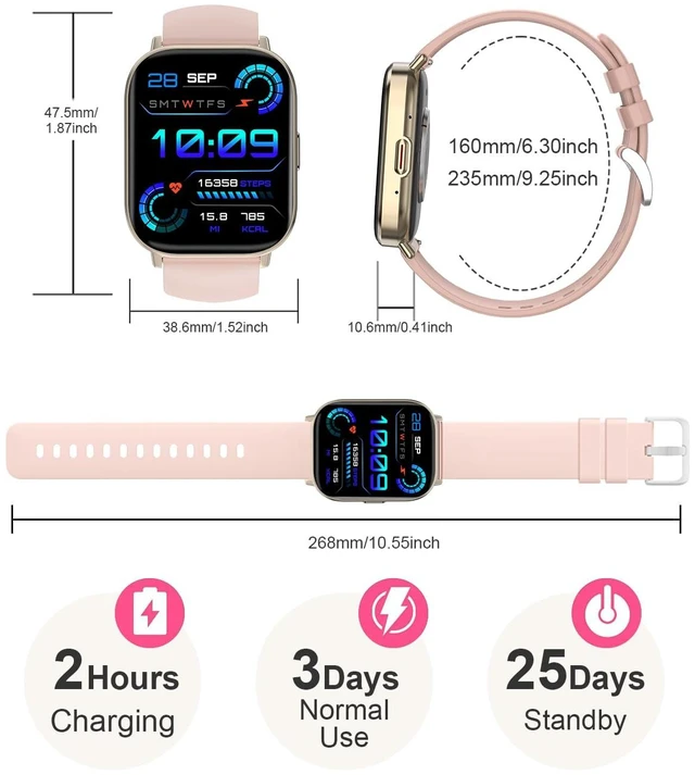 Alt view image 7 of 7 - Smart Watch, 2.01 HD Smart Watches for Women, Fitness Tracker Watch with Blood Pressure/Heart Rate/Sleep Monitor, Bluetooth 5.2 Smartwatch for Android/iOS Phones, IP67 Waterproof Sport Watch (Pink)