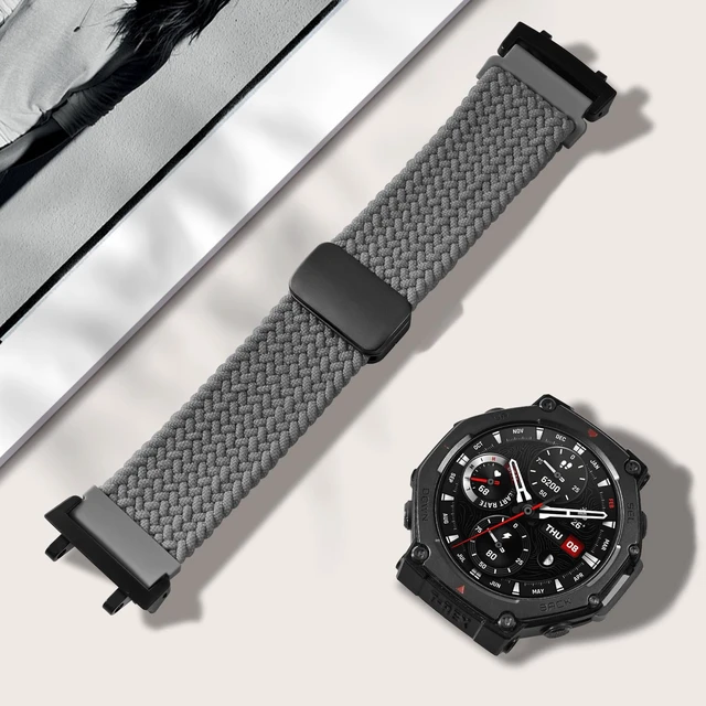 Alt view image 4 of 7 - Elastic Woven Band Compatible with Amazfit T-Rex 3, Metal Magnetic Buckle Sports Replacement Strap Compatible with Amazfit T-Rex 3