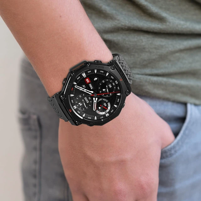 Alt view image 6 of 7 - Elastic Woven Band Compatible with Amazfit T-Rex 3, Metal Magnetic Buckle Sports Replacement Strap Compatible with Amazfit T-Rex 3