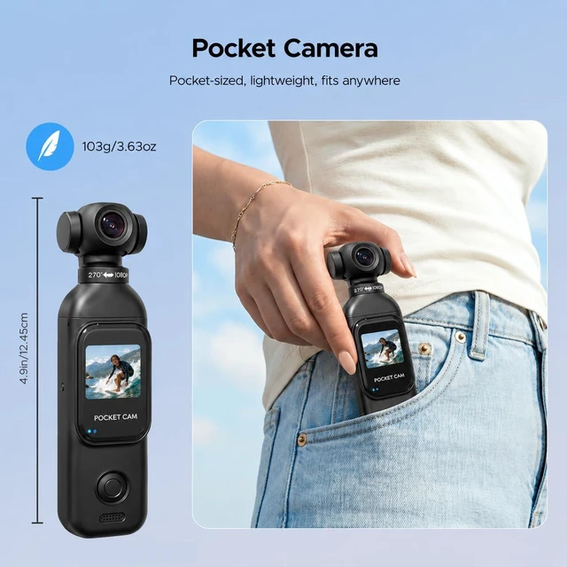 Alt view image 4 of 7 - 1080P Vlogging Camera with Rotating Lens, WiFi App Control Pocket POV Camera with 150° Wide-Angle, One-Button Audio/Video Recording, Dust Bag, USB Cable, Bike Strap