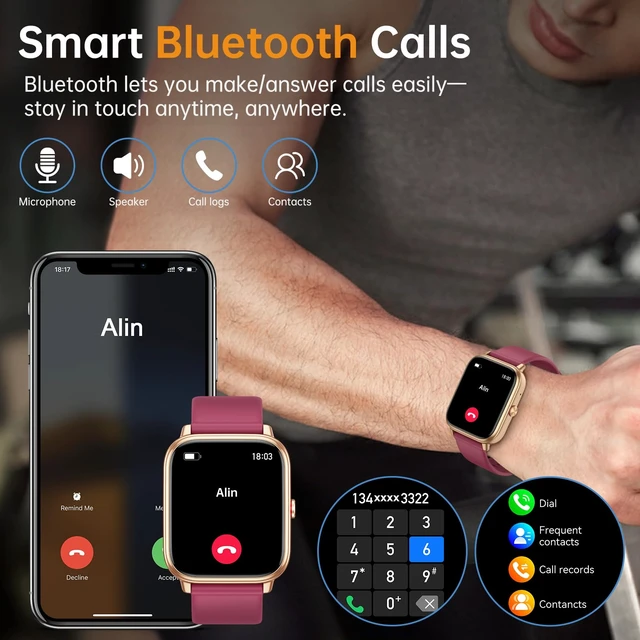 Alt view image 2 of 7 - Smart Watch for Men Women, Fitness Tracker (Answer/Make Call), 1000 mAh Battery, 120+ Sport Modes, Step Counter/Sleep Monitor Fitness Watch, Smartwatch for Android/iPhone (Wine Red)