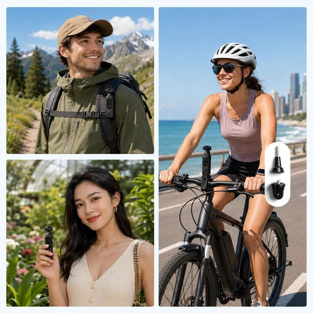 Alt view image 7 of 7 - 1080P Vlogging Camera with Rotating Lens, WiFi App Control Pocket POV Camera with 150° Wide-Angle, One-Button Audio/Video Recording, Dust Bag, USB Cable, Bike Strap