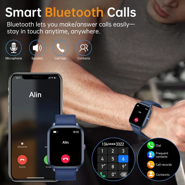 Alt view image 2 of 7 - Smart Watch for Men Women, Fitness Tracker (Answer/Make Call), 1000 mAh Battery, 120+ Sport Modes, Step Counter/Sleep Monitor Fitness Watch, Smartwatch for Android/iPhone (Blue)