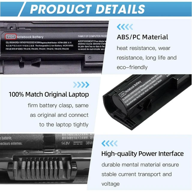 Alt view image 5 of 7 - VI04 Notebook Battery for HP Spare 756743-001 756478-851 756744-001 756478-421 VI04041 VI04XL VI04041-CL HSTNN-LB6I HSTNN-C82C ProBook 450 G2 Pavilion 15-P226NR 15-P213CL Envy M7-K111DX