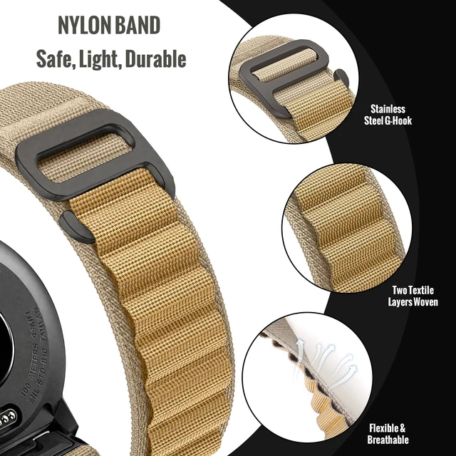 Alt view image 3 of 6 - Nylon Strap for Garmin Instinct 2/3 45mm, Fits Solar Tactical Tide Esport Nylon band weighs 10g,with triple durable fasteners suitable for 140-190mm wrists,316 steel spring rod & disassembly tool