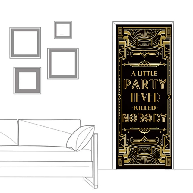 Alt view image 2 of 4 - Roaring 20s A Little Party Never Killed Nobody Door Cover 72x30inch Large Art Deco Jazz Party Banner, Vintage 1920s Jazz Party Entrance Backdrop