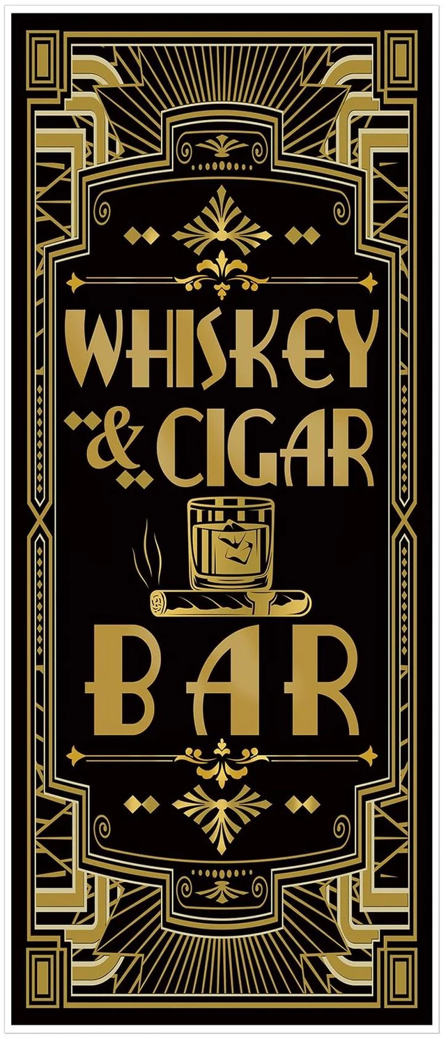 Main image of Roaring 20s Door Cover Gatsby Theme Whiskey & Cigar Bar 72x30inch Large Door Decor, Art Deco Jazz Party Banner, Vintage 1920s Jazz Party Entrance Backdrop